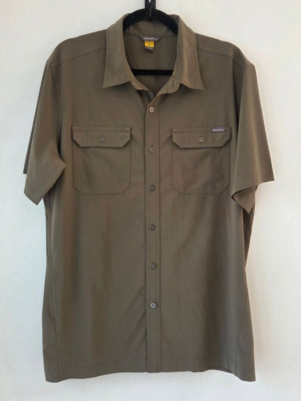 Eddie Bauer Performance Wear Green Short Sleeve Button Down Shirt Hiking L